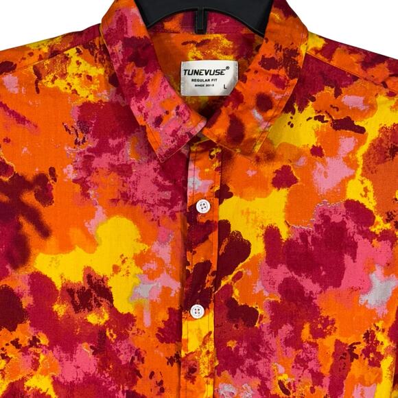 Tunevuse Mens Large Shirt Button-Up Long Sleeves Abstract Collared Regular Fit - Picture 2 of 6